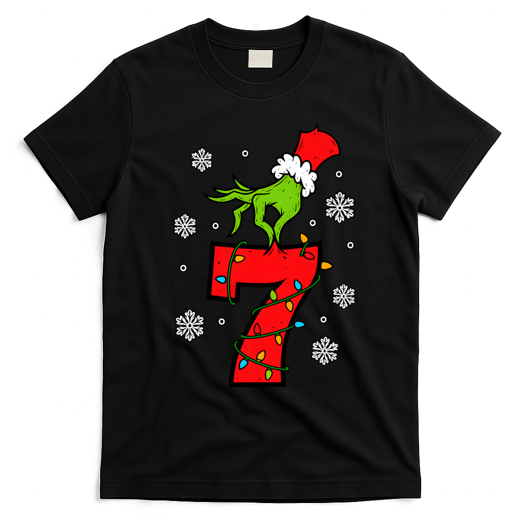 Number 7 Matching 67 Meme 6-7 Family Christmas T-Shirt - Black