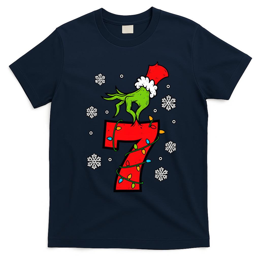 Number 7 Matching 67 Meme 6-7 Family Christmas T-Shirt - Navy Blue