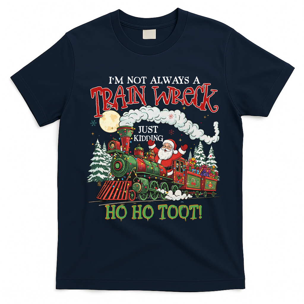 Not Always A Train Wreck Christmas Funny Santa T-Shirt - Navy Blue