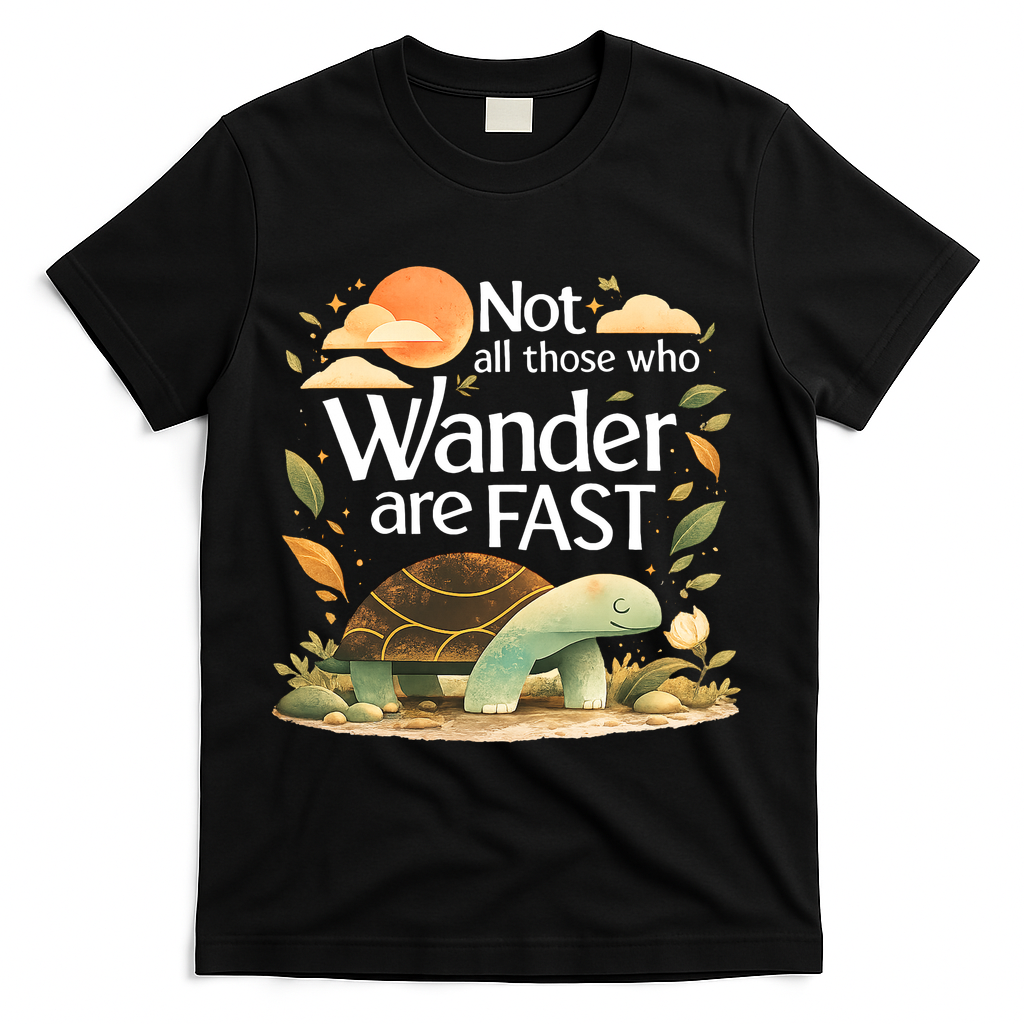 Not All Those Who Wander Are Fast Turtle T-Shirt - Black