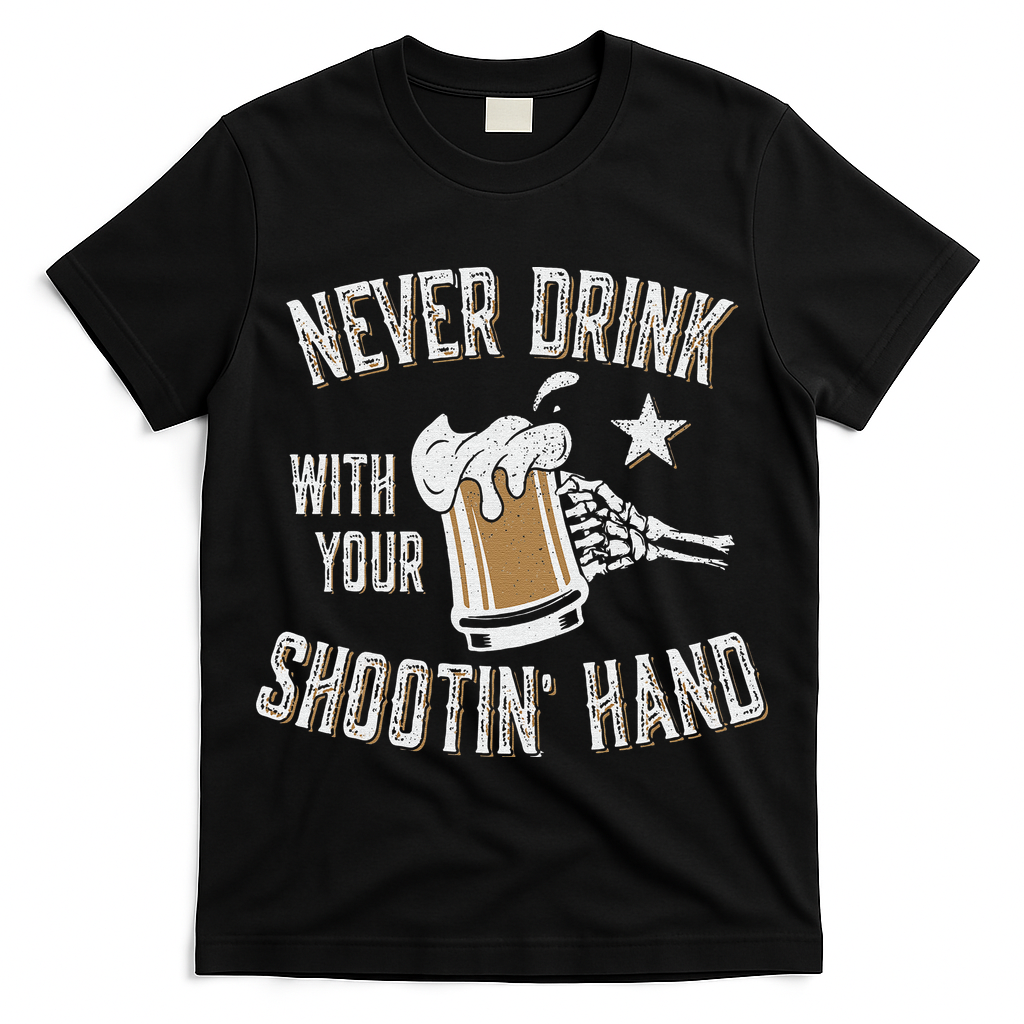 Never Drink with Your Shooting Hand Skeleton Funny Drinking T-Shirt