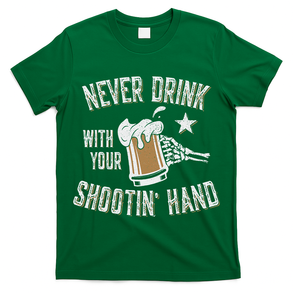 Never Drink with Your Shooting Hand Skeleton Funny Drinking T-Shirt
