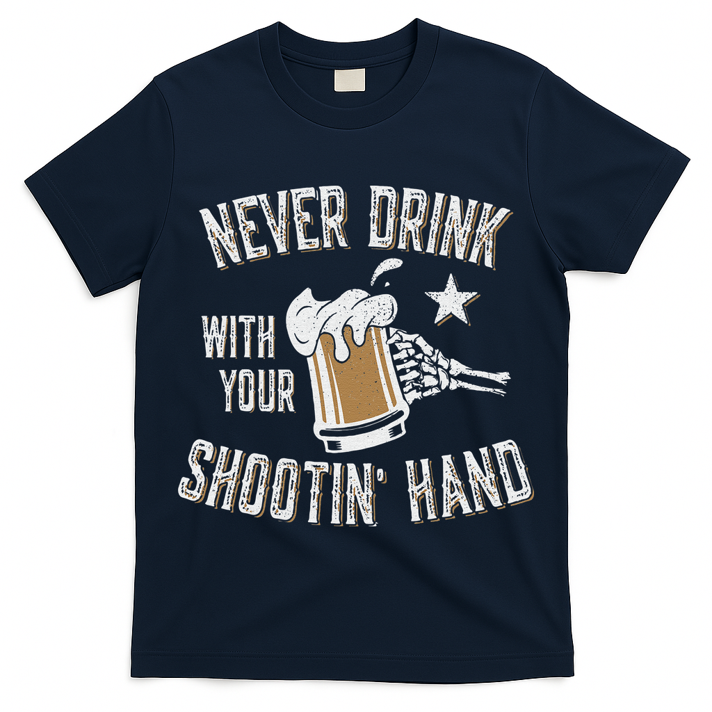 Never Drink with Your Shooting Hand Skeleton Funny Drinking T-Shirt