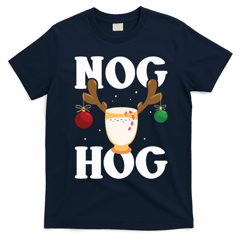 Nog Hog National Eggnog Day Egg Nog Christmas Holiday Great Gift T-Shirt - Navy Blue