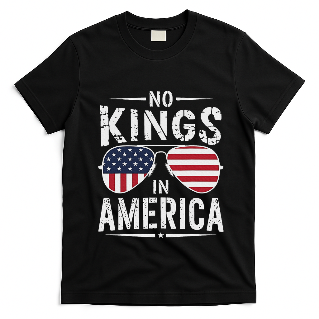 No Kings In America Sunglasses Us Flag Funny Anti Trump T-Shirt - Black
