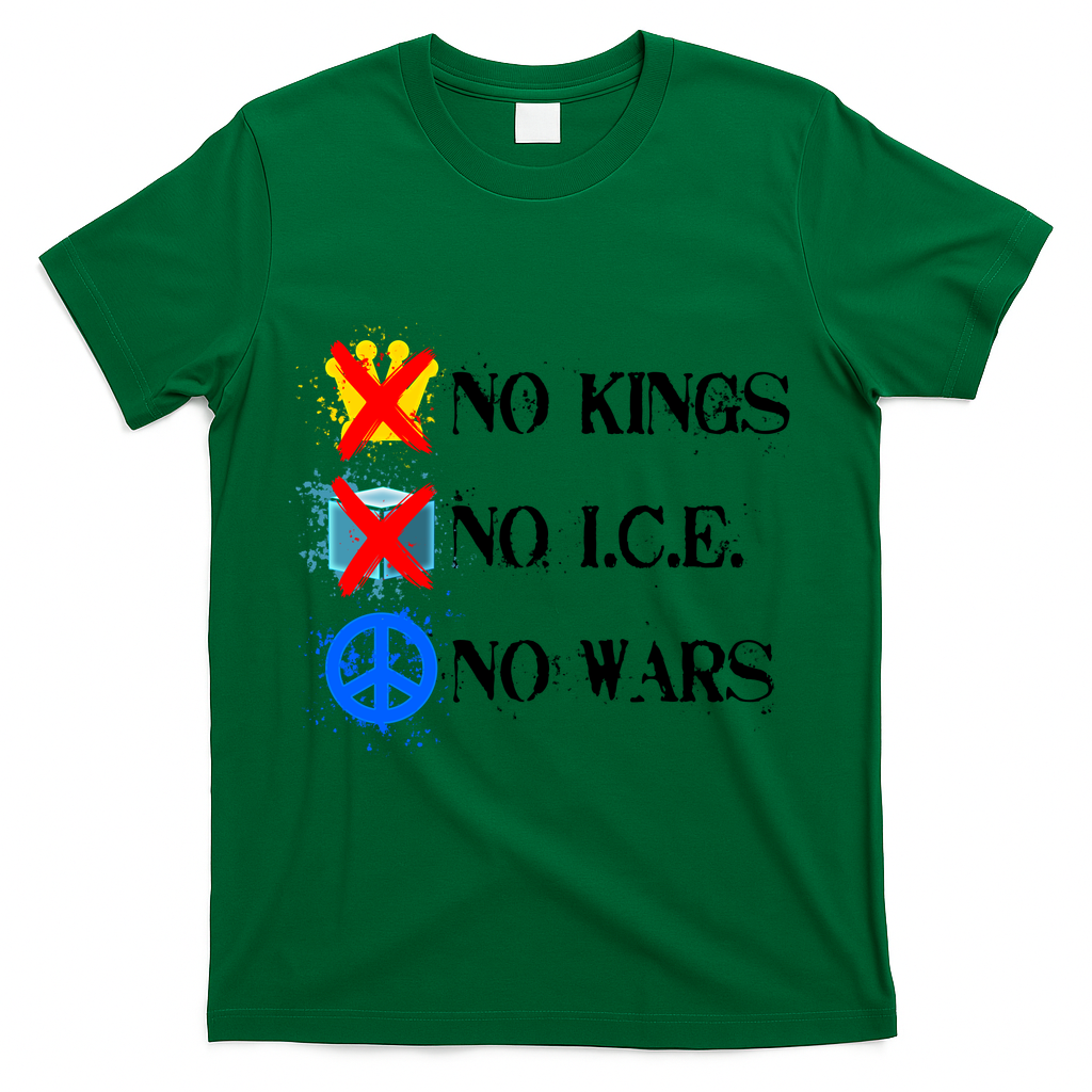 No Kings No I.C.E. No Wars T-Shirt - Green