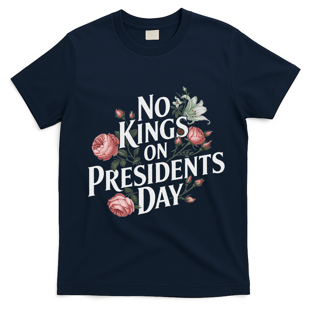No Kings On Presidents Day Retro Anti Trump Subtle Protest T-Shirt - Navy Blue