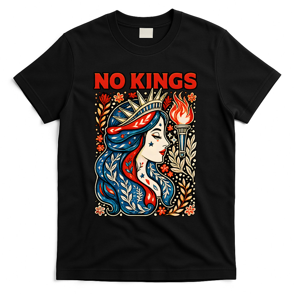 No Kings Retro Illustration T-Shirt - Black