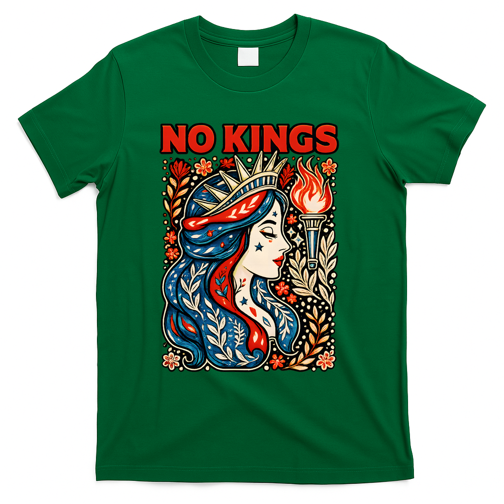 No Kings Retro Illustration T-Shirt - Green