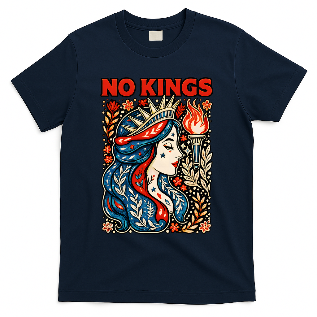 No Kings Retro Illustration T-Shirt - Navy