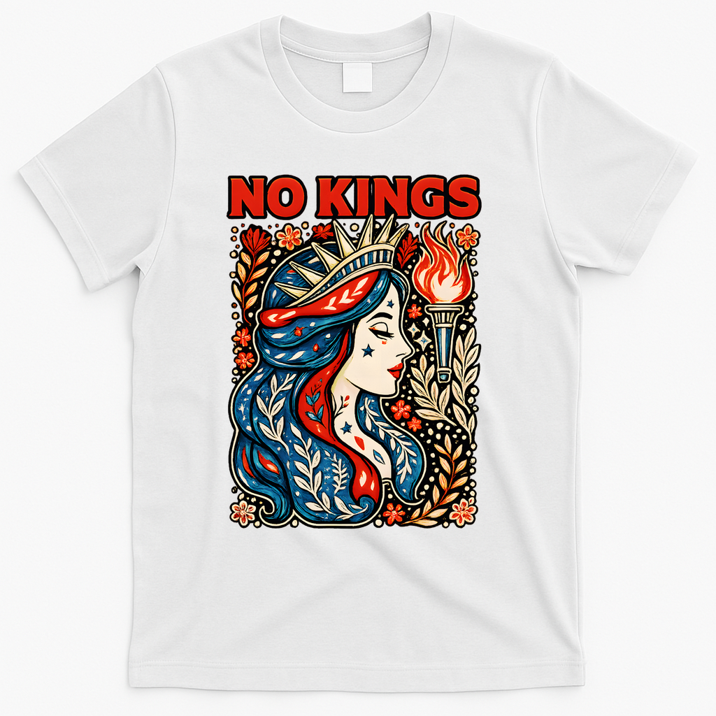No Kings Retro Illustration T-Shirt - White