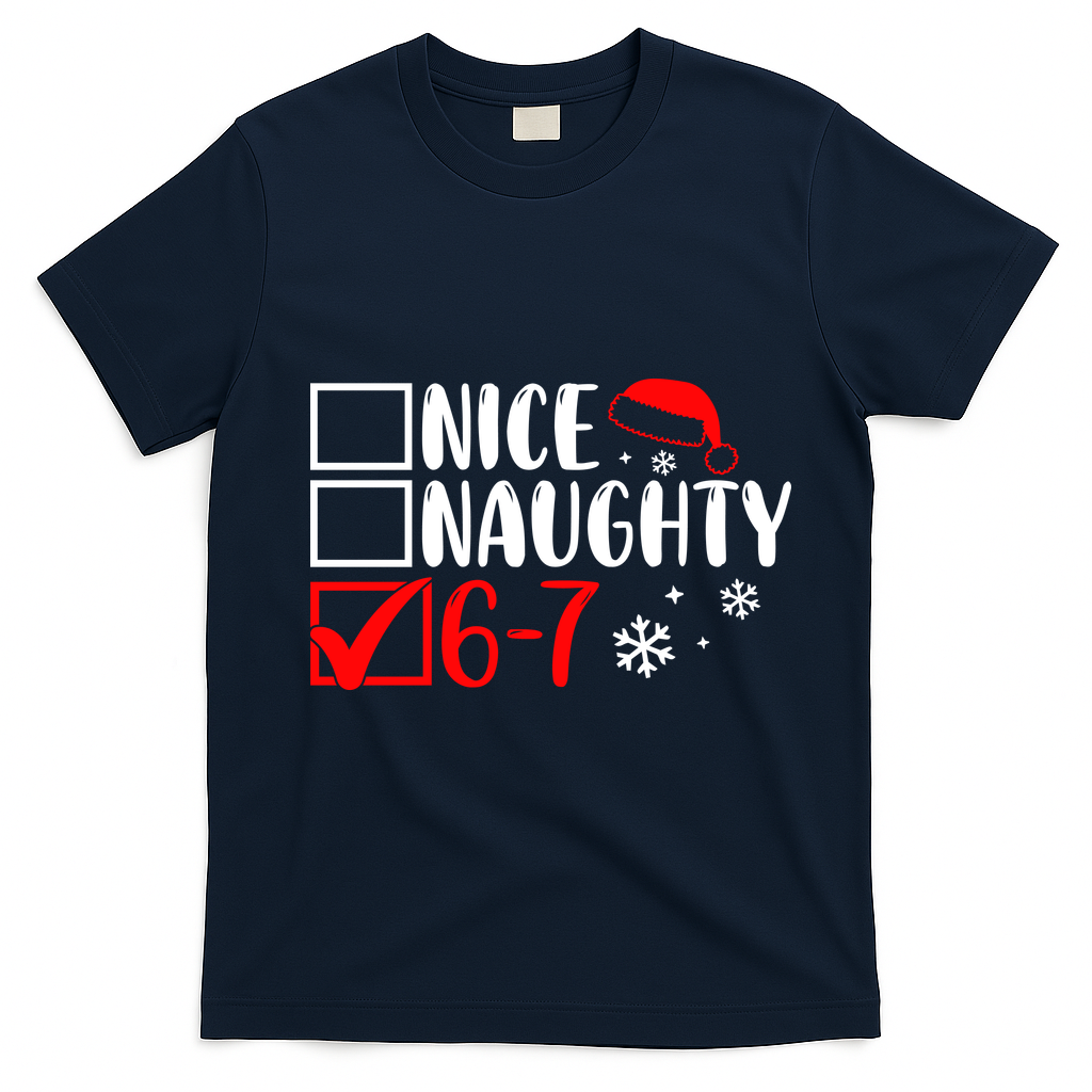 Nice Naughty 67 Funny Christmas T-Shirt - Navy Blue