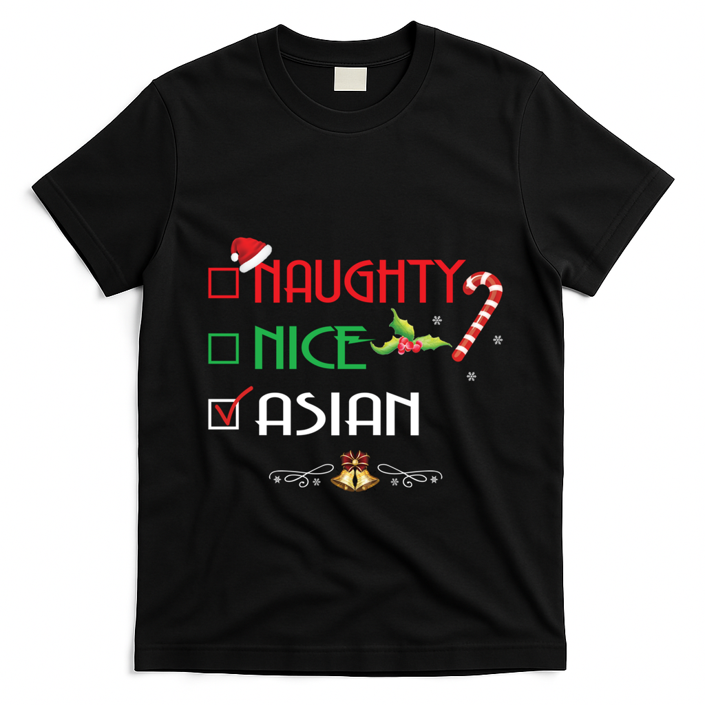 Nice Naughty Asian Gift Group Matching Christmas Xmas Gift T-Shirt - Black