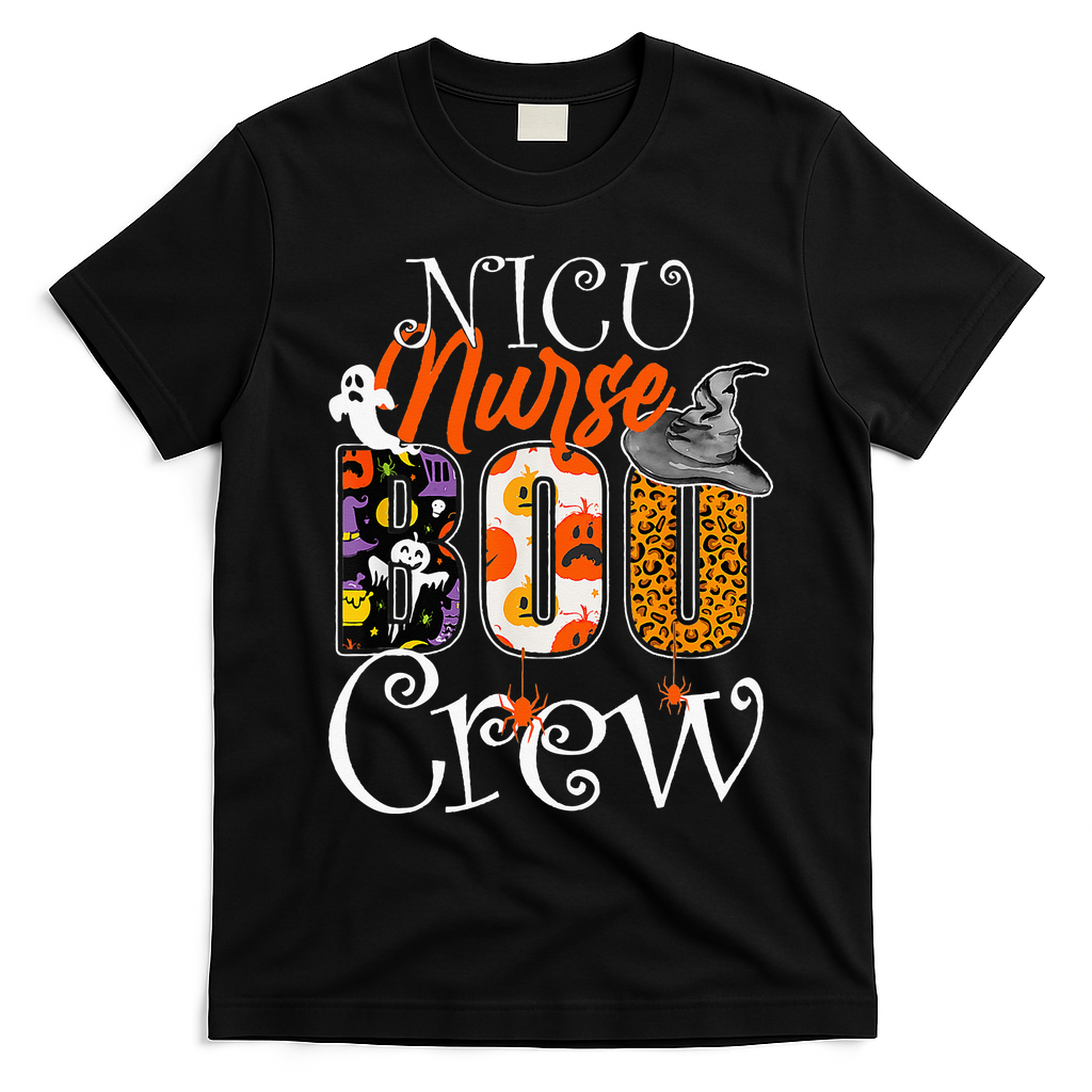 Nicu Nurse Boo Crew Funny Halloween Nicu Nurse Party Costume T-Shirt - Black