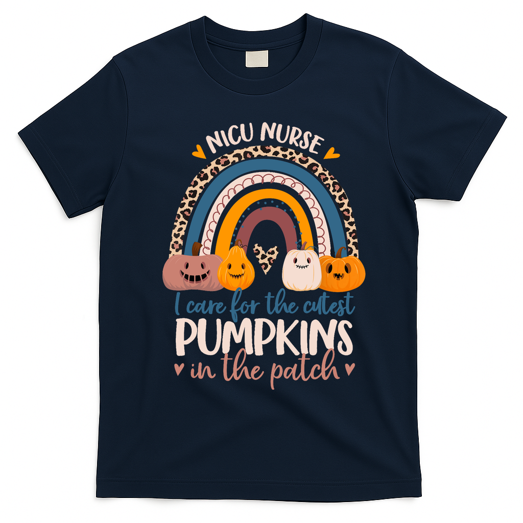 NICU Nurse Cutest Pumpkins In The Patch Rainbow Halloween RN T-Shirt - Navy Blue