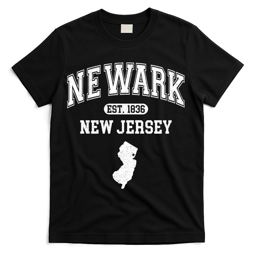Newark New Jersey Est 1836 Varsity T-Shirt - Black