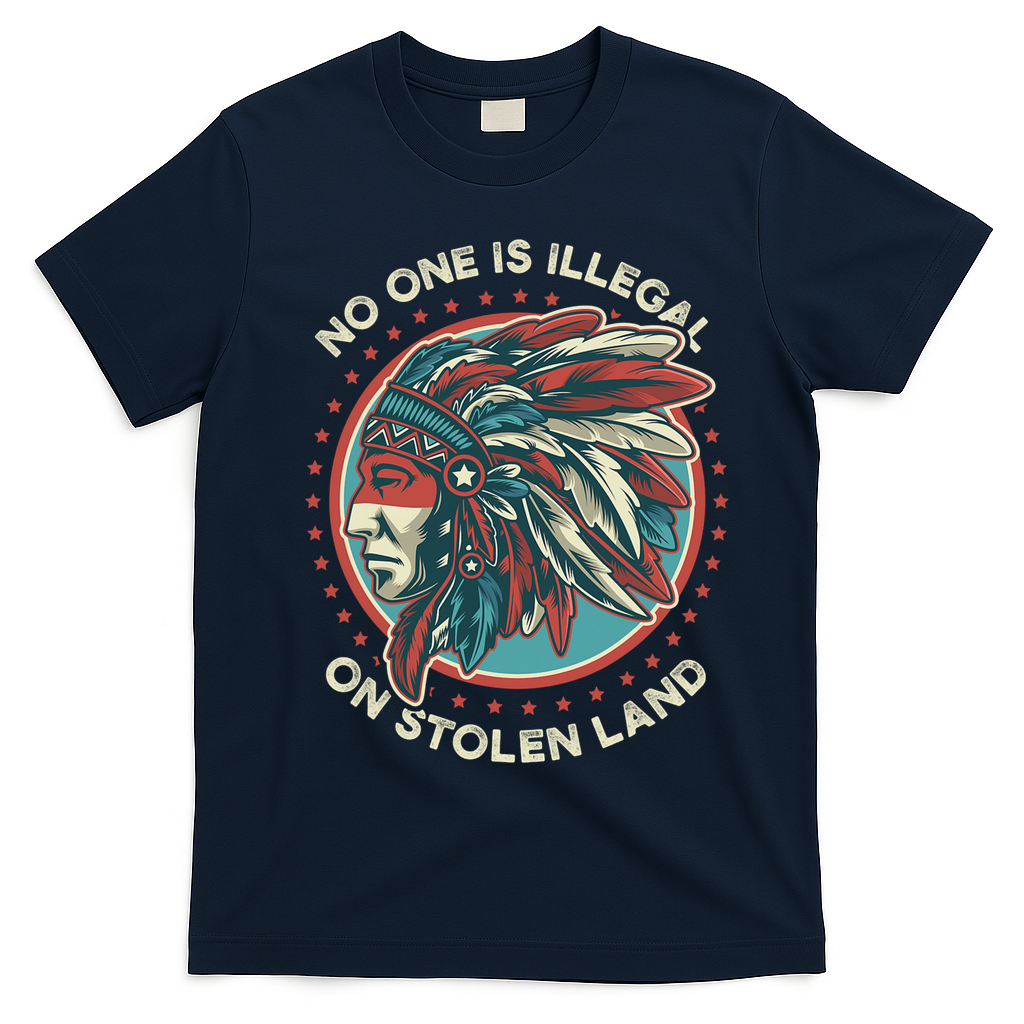 No One Is Illegal On Stolen Land Anti Trump Protest T-Shirt - Navy Blue