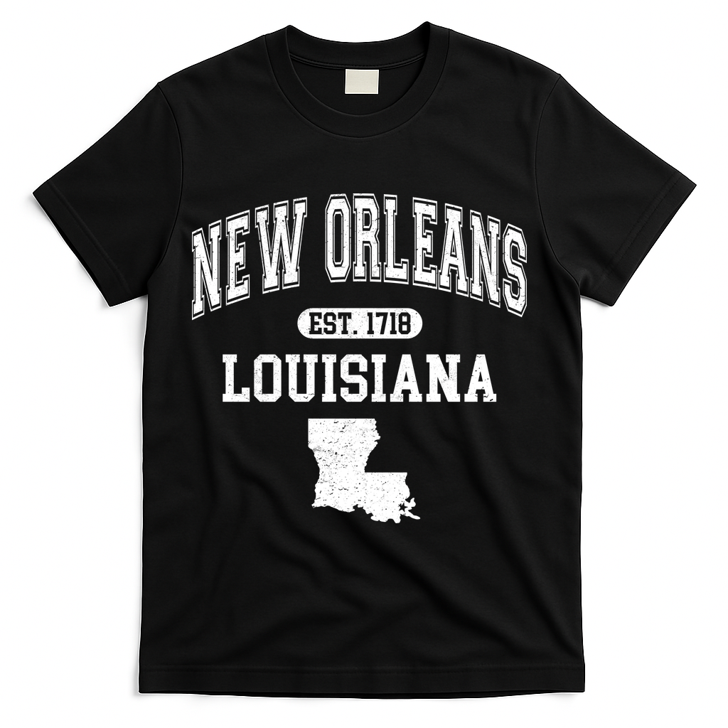 New Orleans Louisiana Est 1718 Varsity T-Shirt - Black