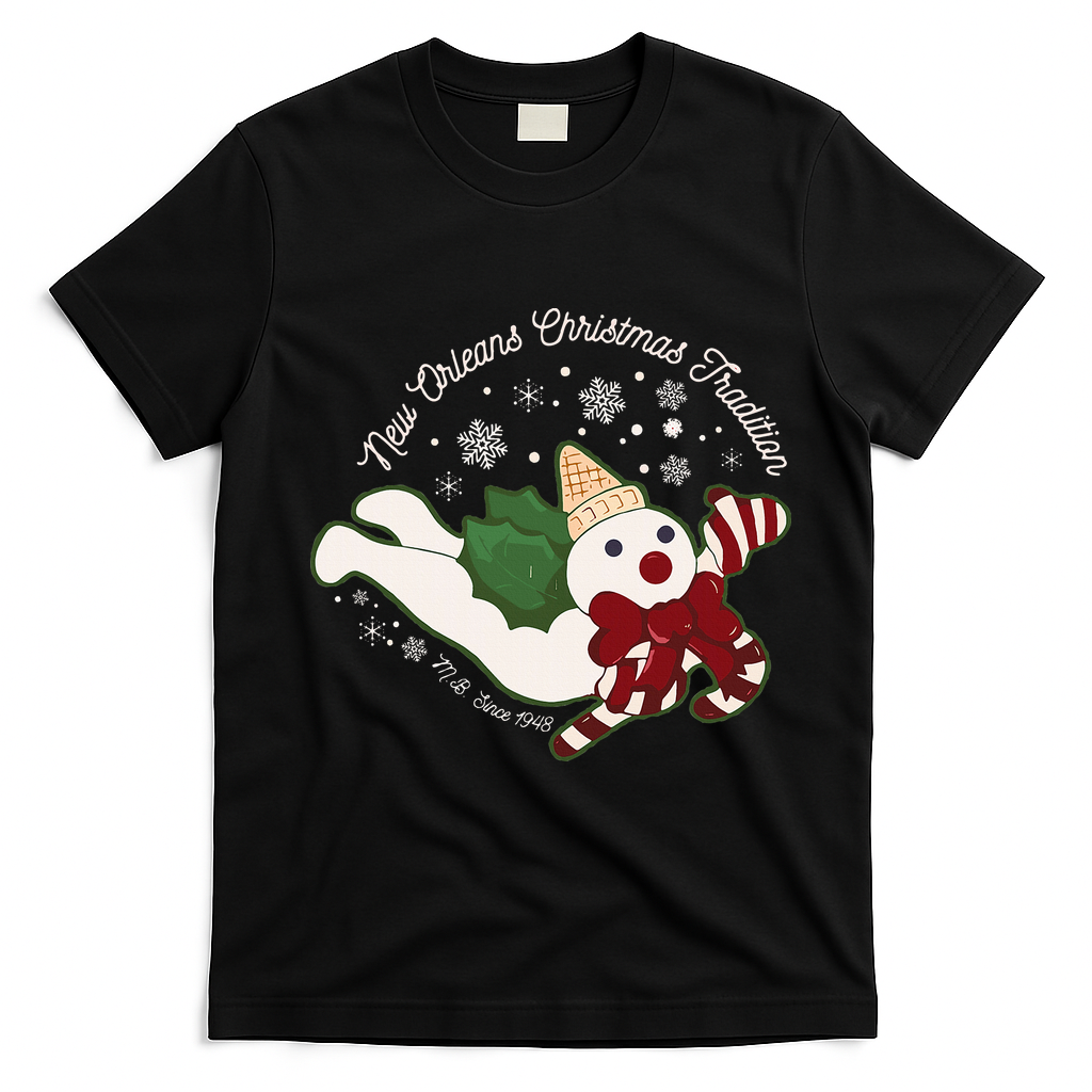 New Orleans Mr Bingle Christmas Tradition Snowmen Xmas T-Shirt - Black
