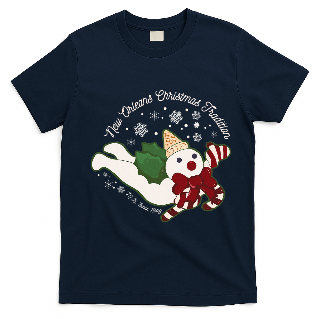New Orleans Mr Bingle Christmas Tradition Snowmen Xmas T-Shirt - Navy Blue