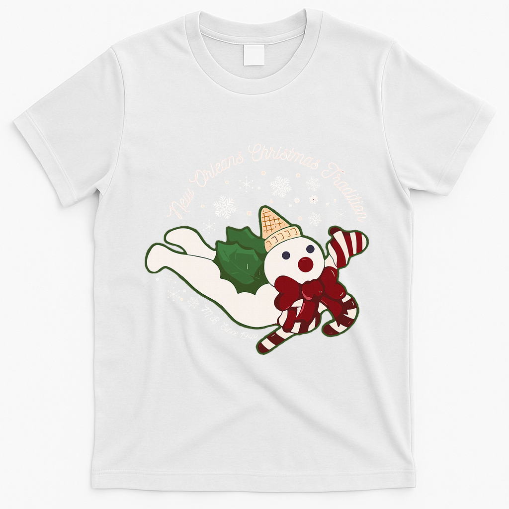 New Orleans Mr Bingle Christmas Tradition Snowmen Xmas T-Shirt - White