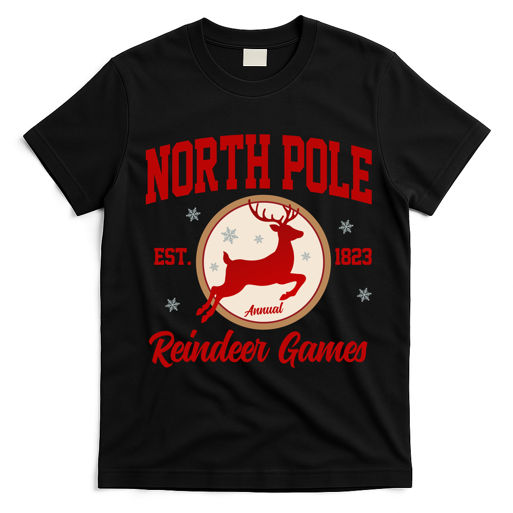 North Pole Annual Reindeer Games Vintage T-Shirt - Black