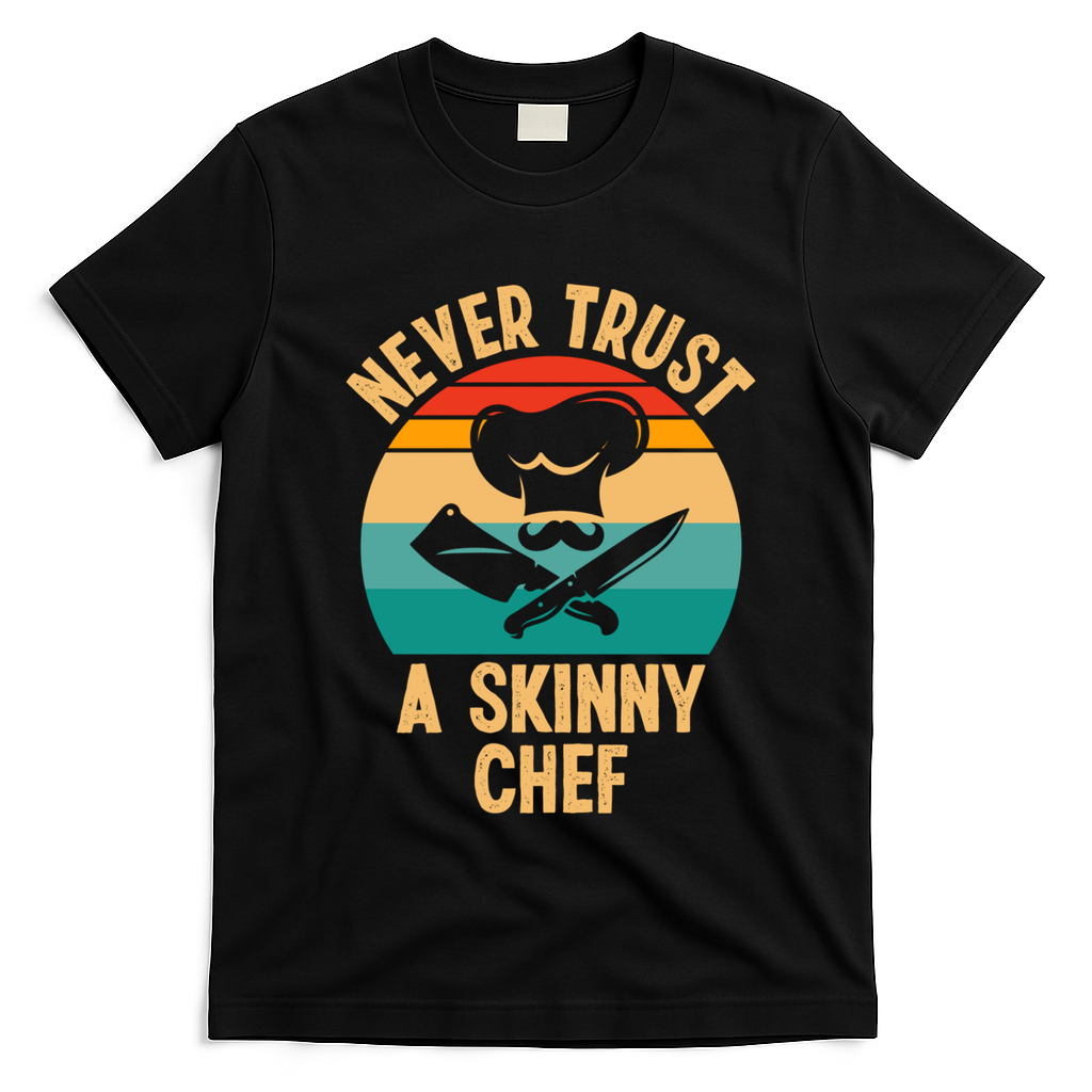 Never Trust A Skinny Chef Funny Chef Cooking Lovers Chefs Gift T-Shirt - Black