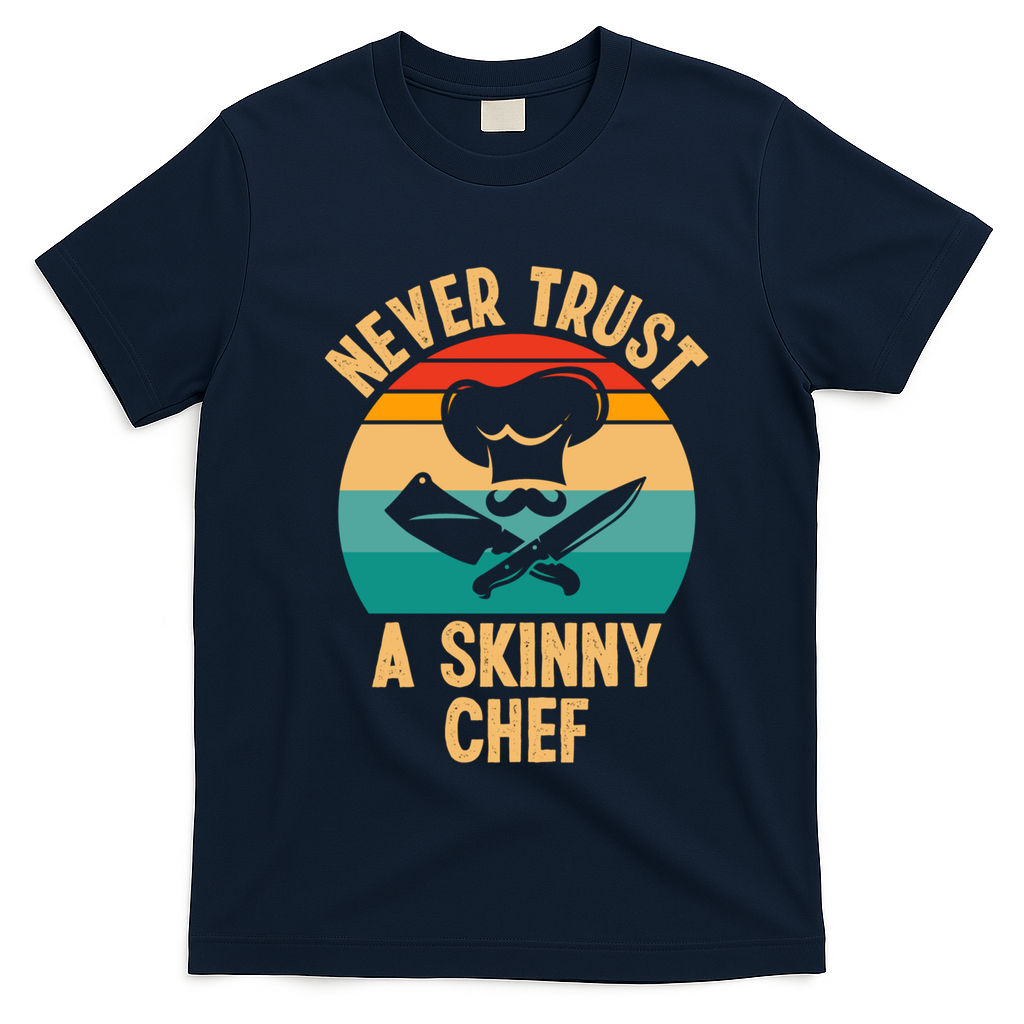 Never Trust A Skinny Chef Funny Chef Cooking Lovers Chefs Gift T-Shirt - Navy Blue