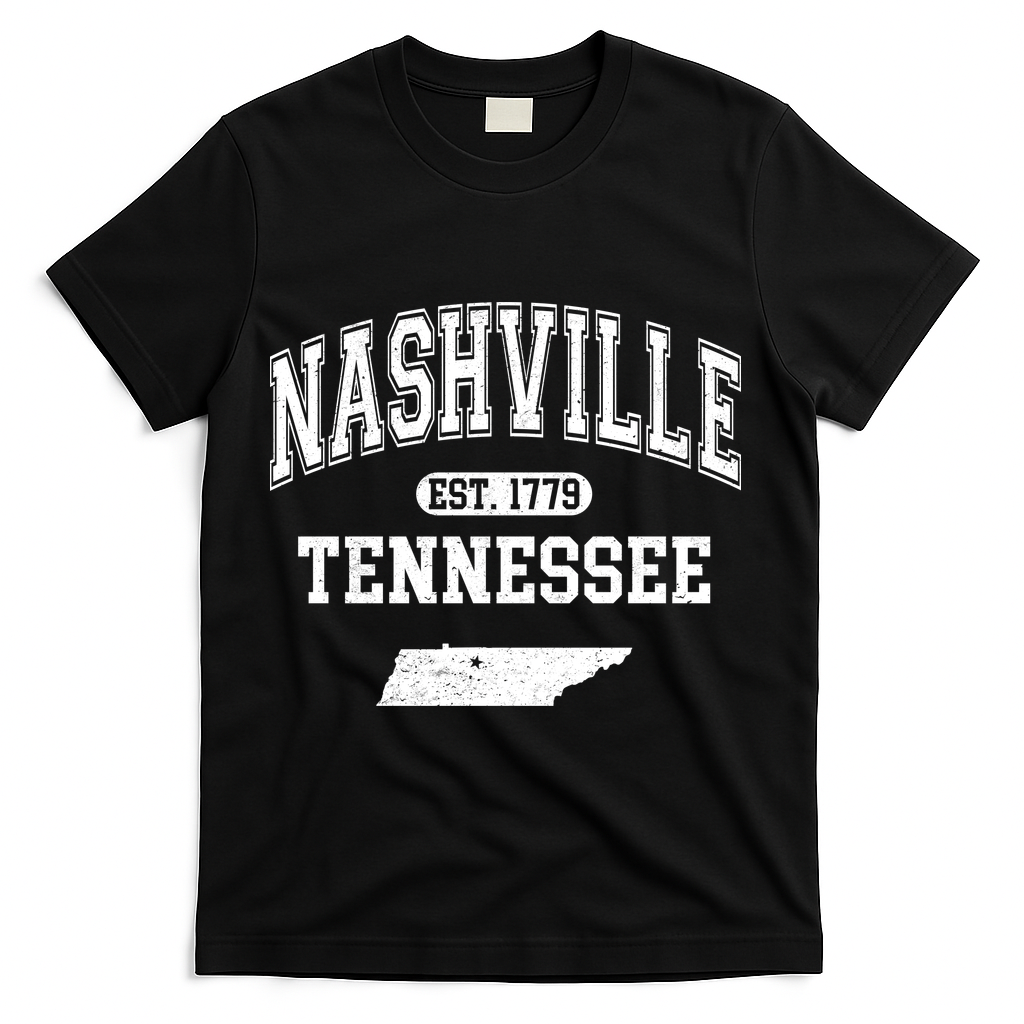 Nashville Tennessee Est 1779 Varsity T-Shirt - Black