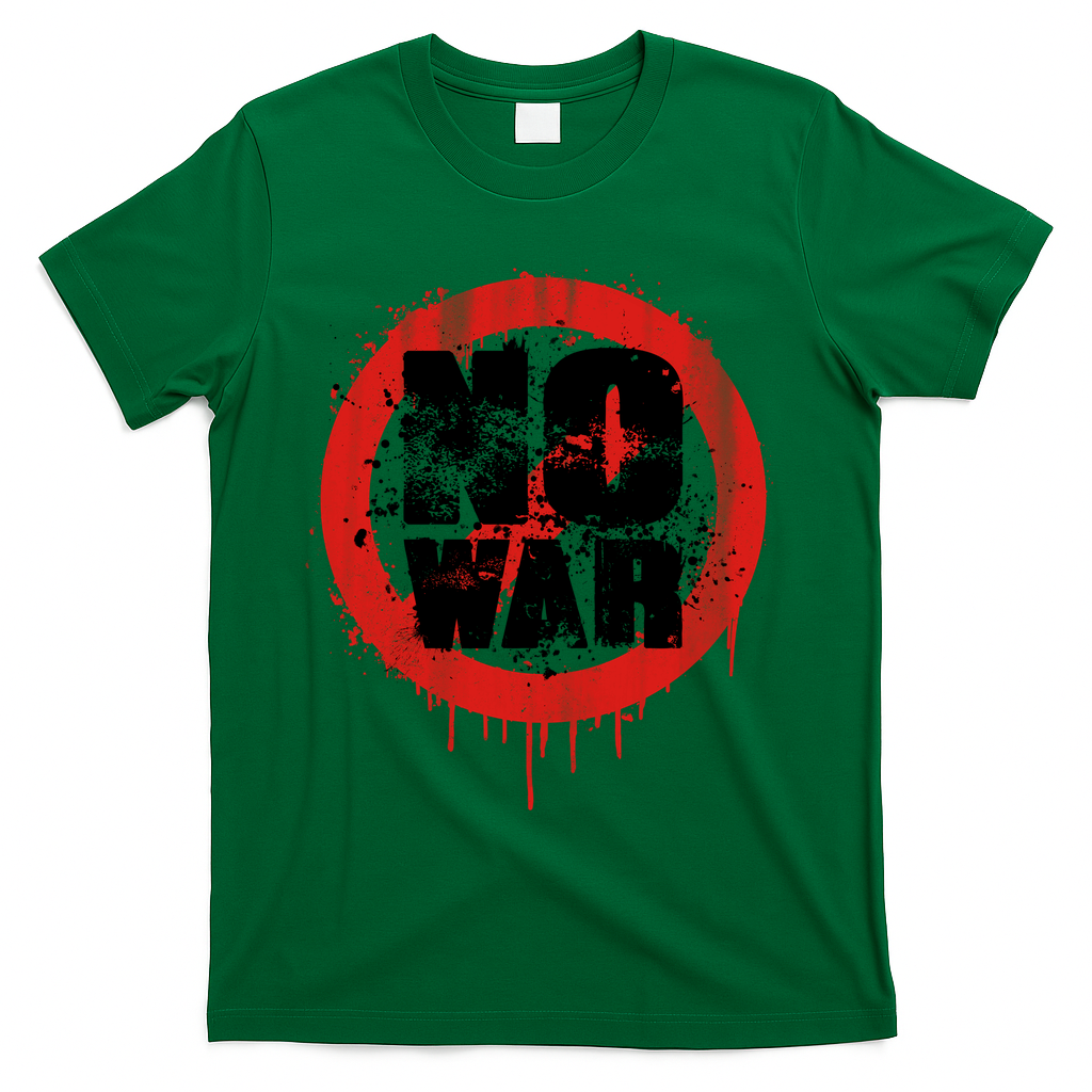 No War Distressed Grunge Paint  T-Shirt - Green