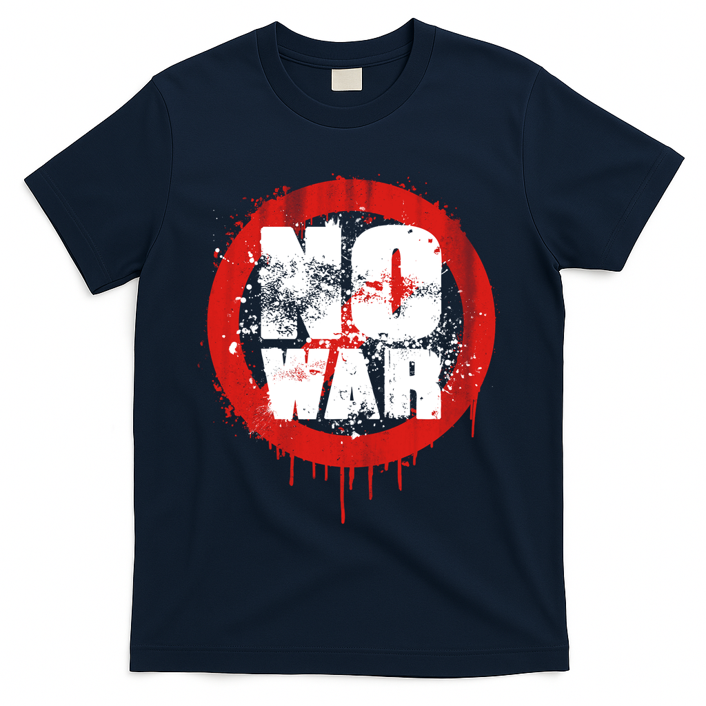No War Distressed Grunge Paint  T-Shirt - Navy