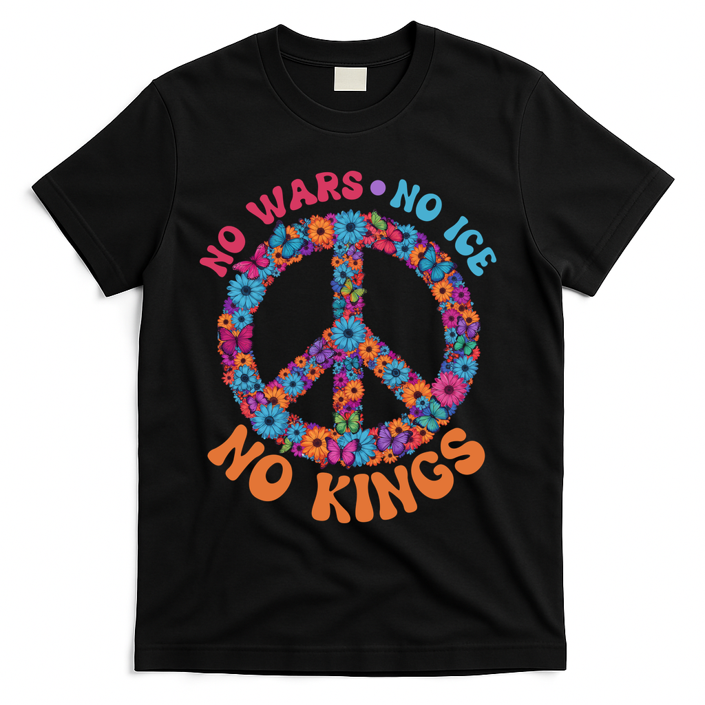 No Wars No Ice No Kings Boho Hippie Flower Peace Symbol T-Shirt - Black