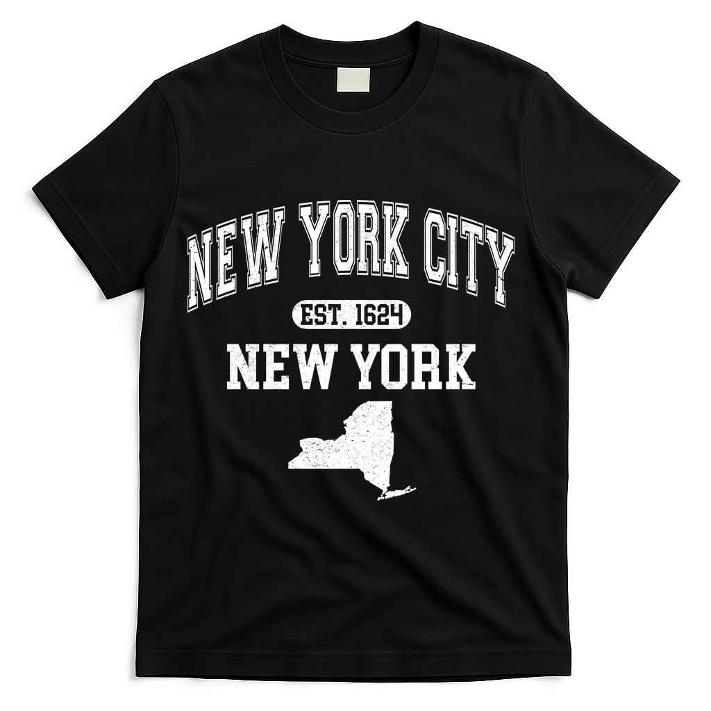New York City New York Est 1624 Varsity T-Shirt - Black