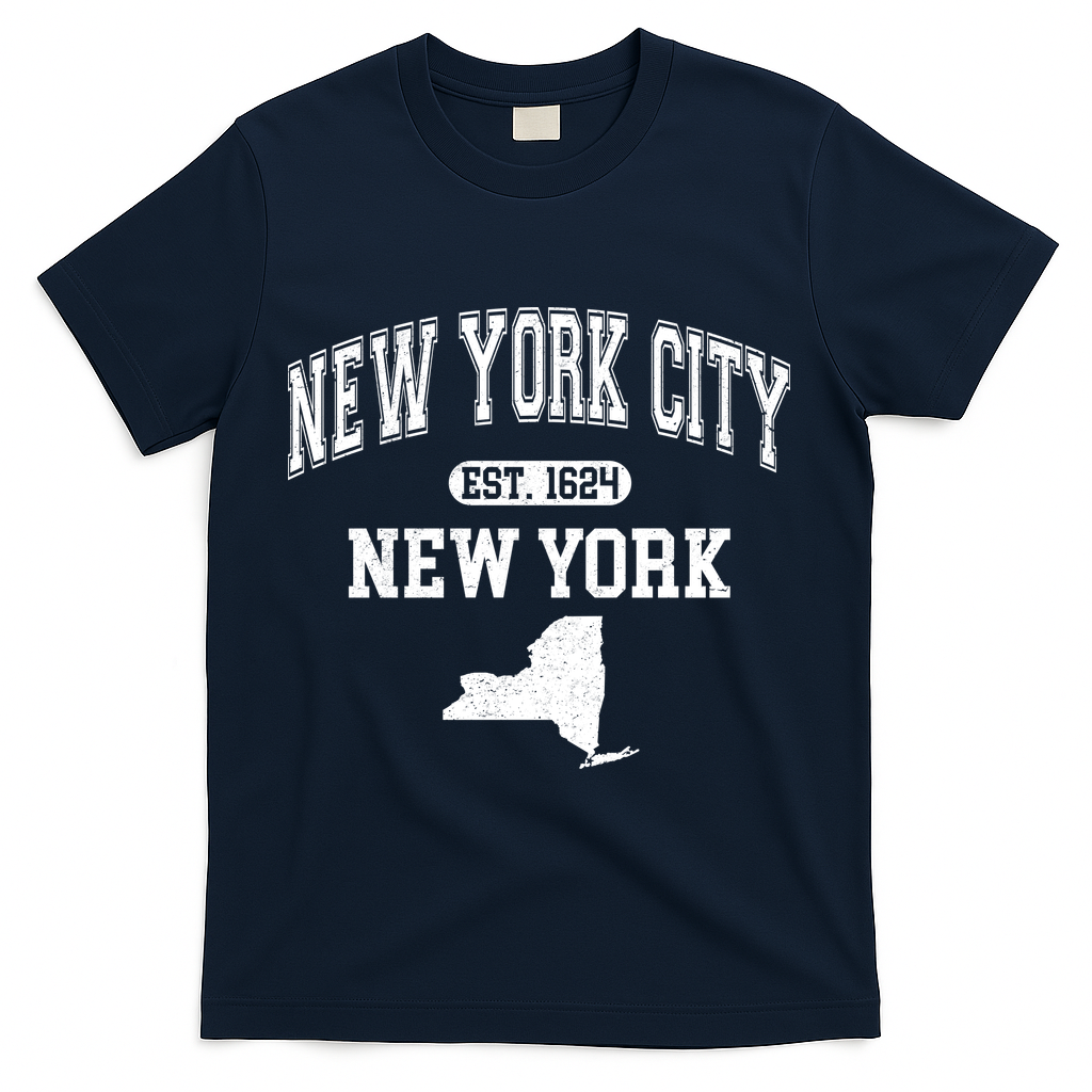 New York City New York Est 1624 Varsity T-Shirt - Navy