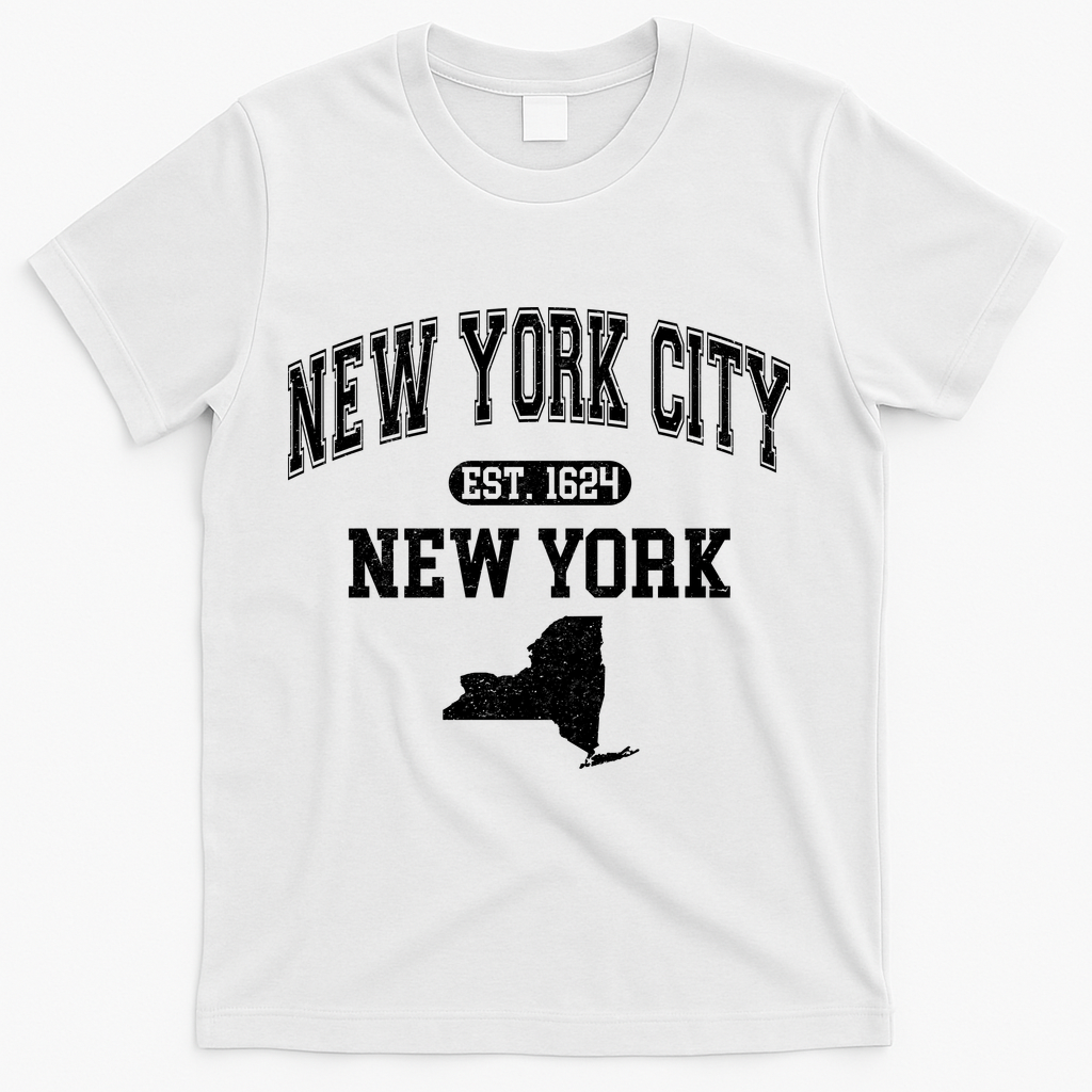 New York City New York Est 1624 Varsity T-Shirt - White