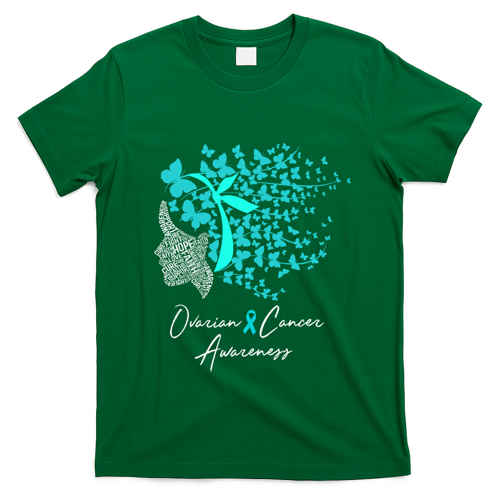 Ovarian Cancer Awareness Teal Butterflies Gift T-Shirt - Irish Green