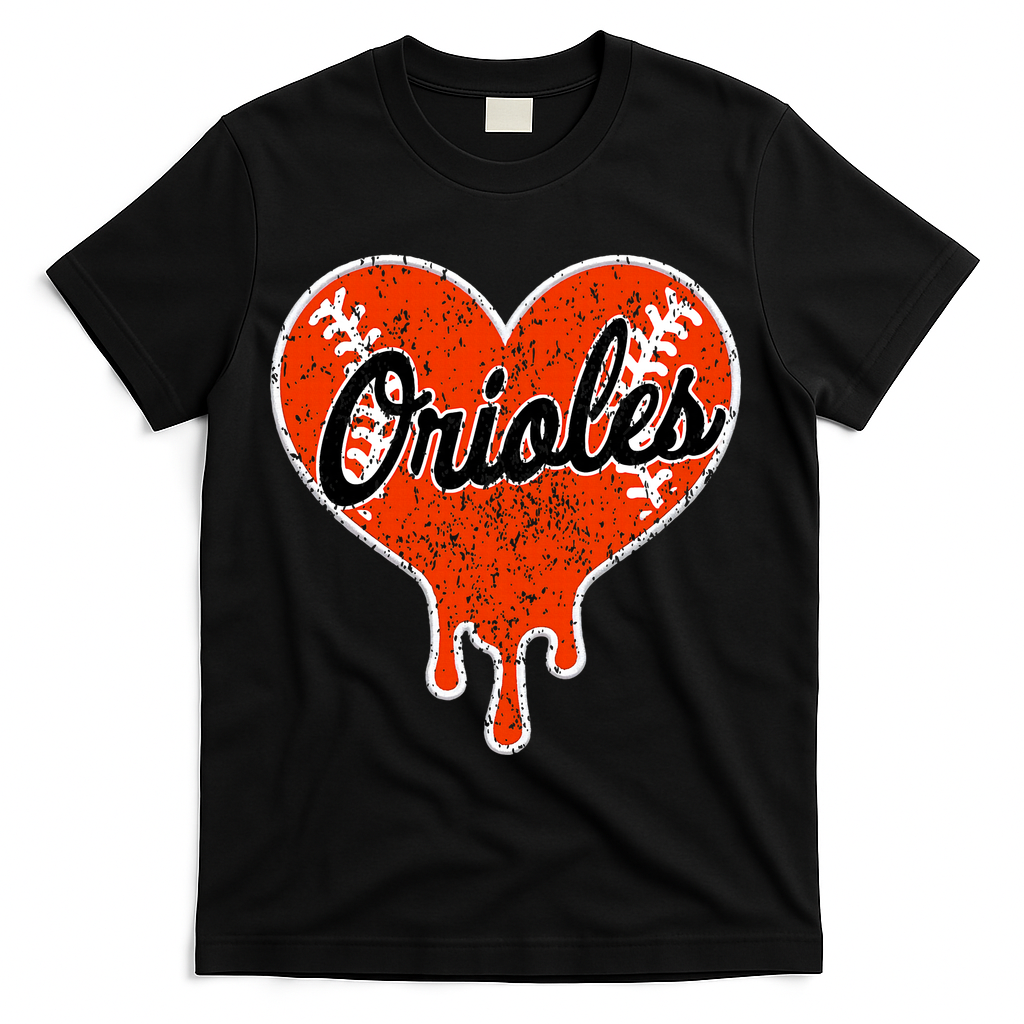 Oriole Cute Dripping Heart T-Shirt - Black