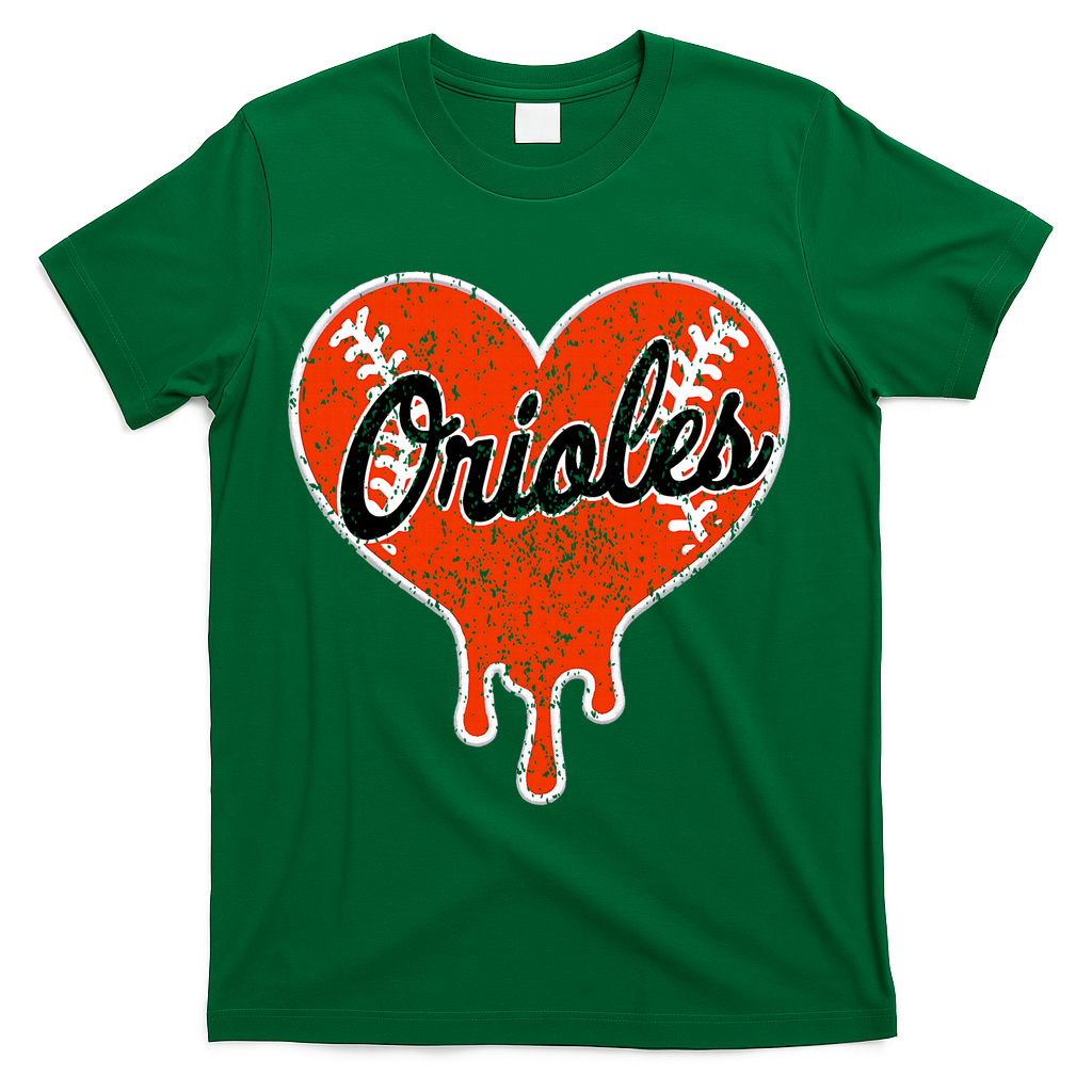 Oriole Cute Dripping Heart T-Shirt - Green