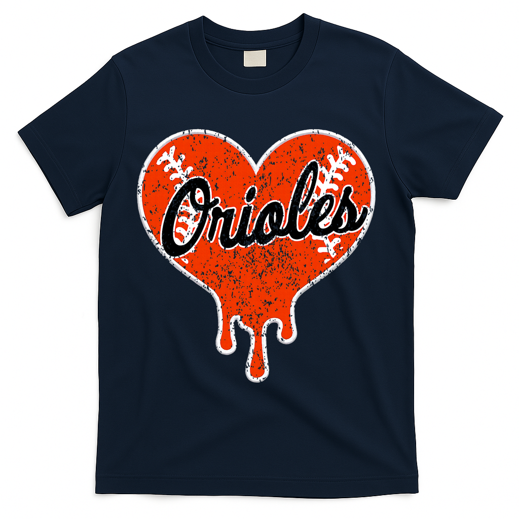 Oriole Cute Dripping Heart T-Shirt - Navy