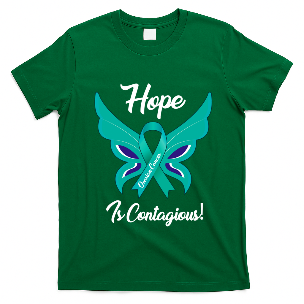 Ovarian Cancer Teal Ribbon Awareness Hope Butterfly Gift T-Shirt - Irish Green