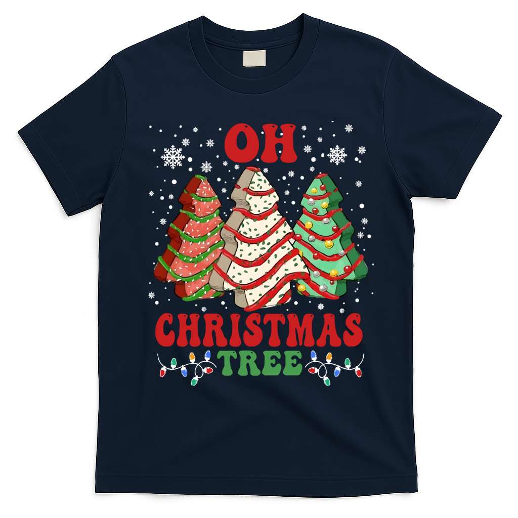 Oh Christmas Tree Cakes Debbie Funny Christmas T-Shirt - Navy Blue