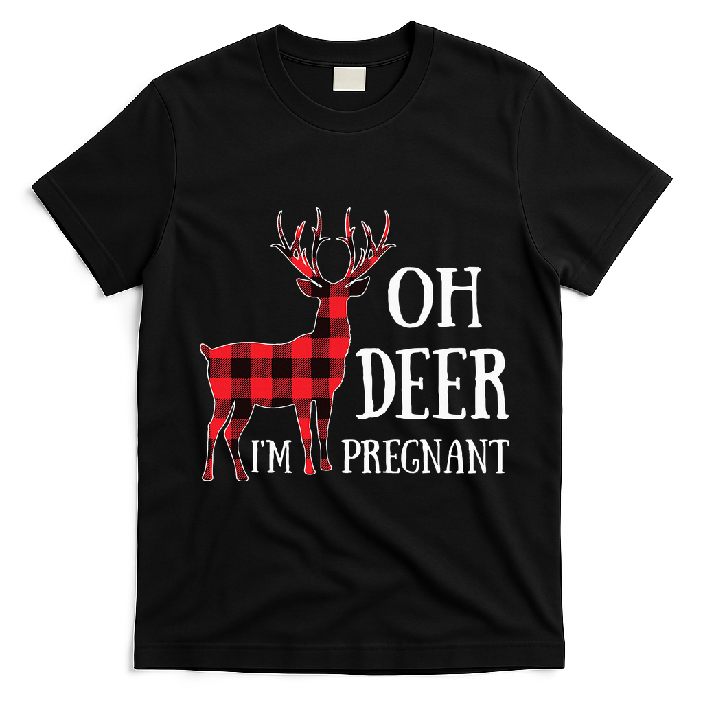 Oh Deer IM Pregnant Xmas Pregnancy Announcement T-Shirt - Black