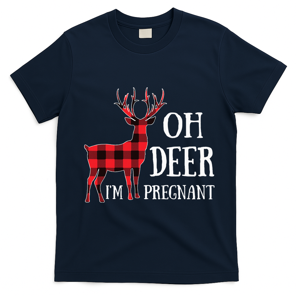 Oh Deer IM Pregnant Xmas Pregnancy Announcement T-Shirt - Navy Blue