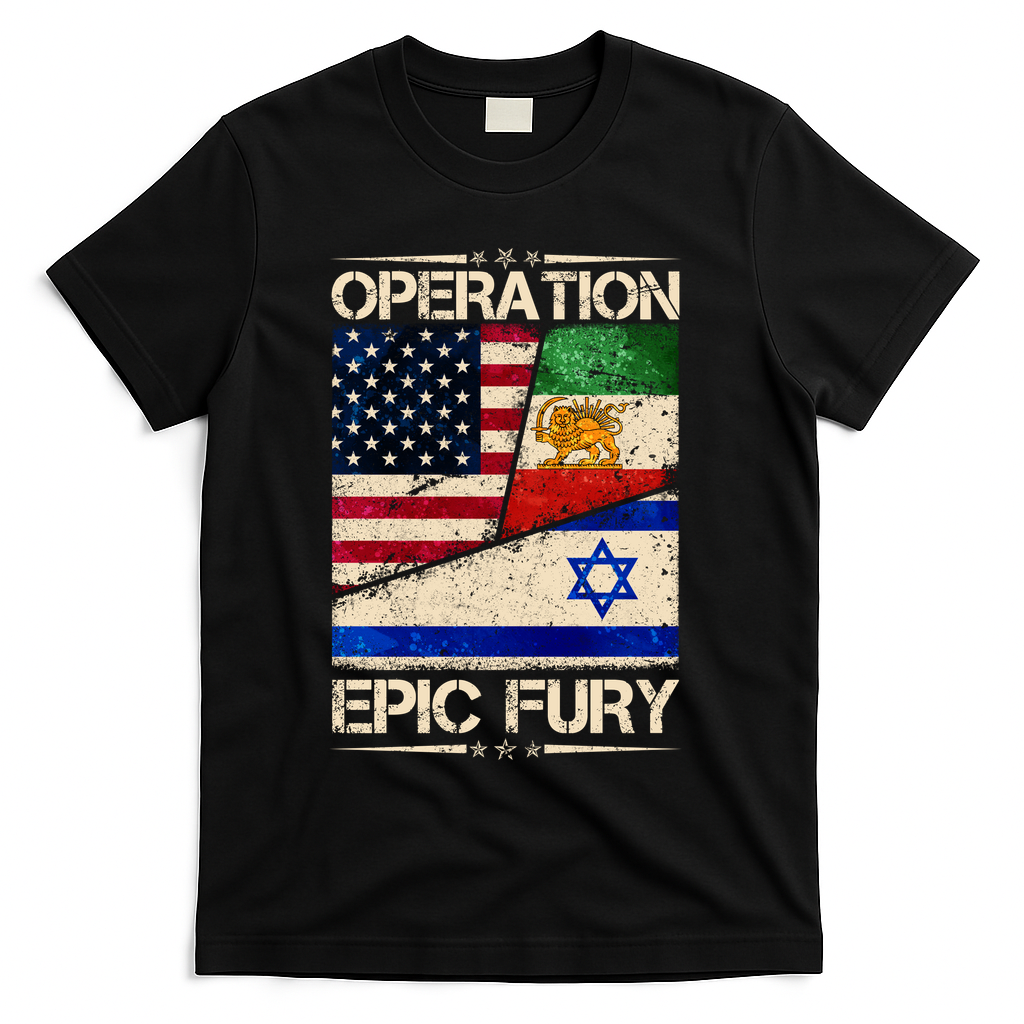 Operation Epic Fury Flag America Iran And Israe T-Shirt - Black