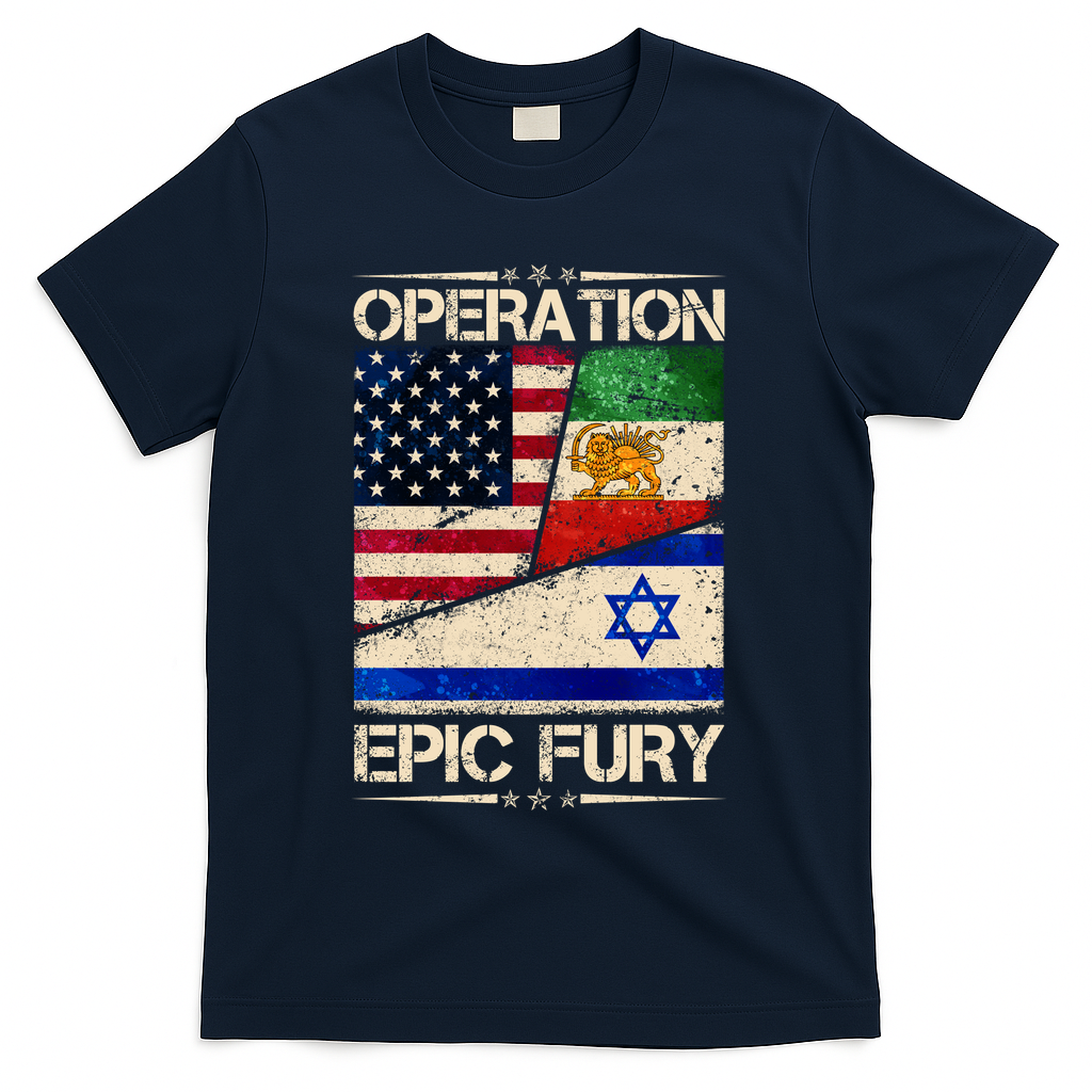 Operation Epic Fury Flag America Iran And Israe T-Shirt - Navy