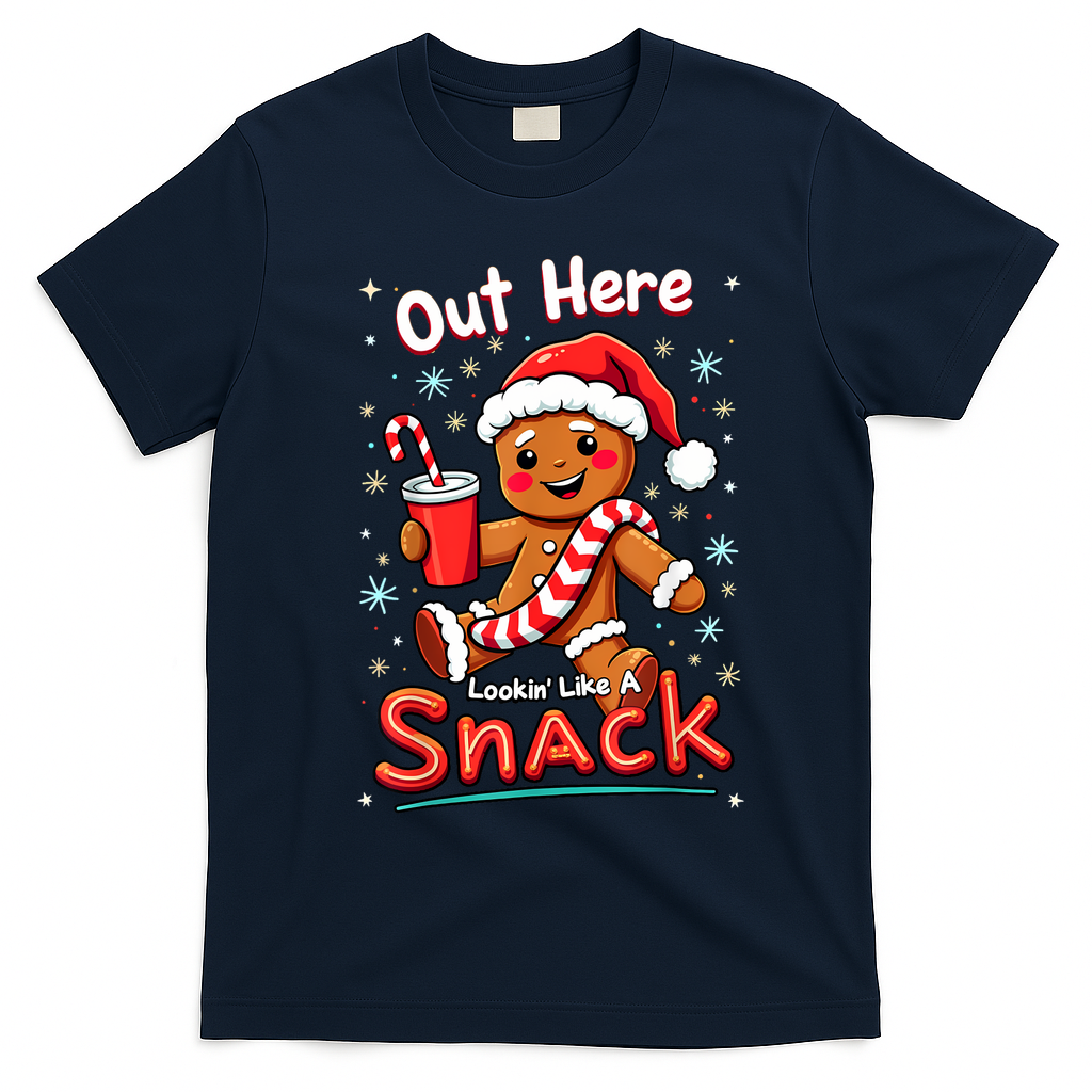 Out Here Looking Like A Snack Christmas Funny Boujee Xmas T-Shirt - Navy Blue