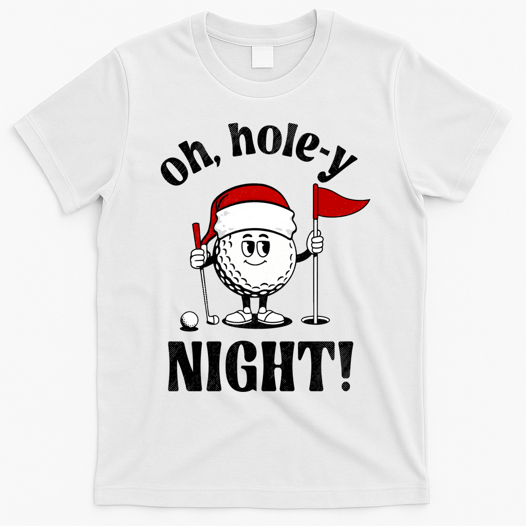 Oh Holey Night Golf Funny Christmas T-Shirt - White