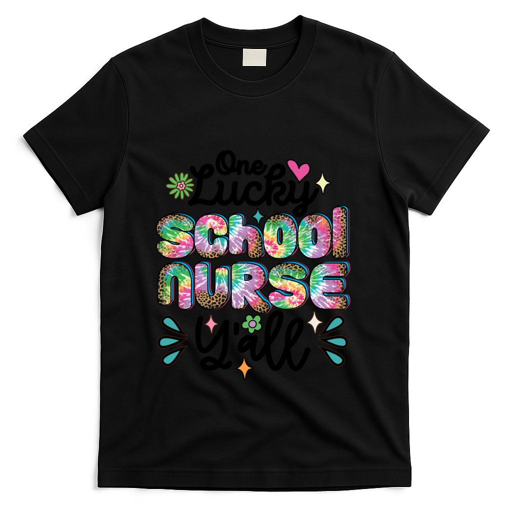 One Lucky School Nurse YAll Leopard Tie Dye Back To School Funny Gift T-Shirt - Black