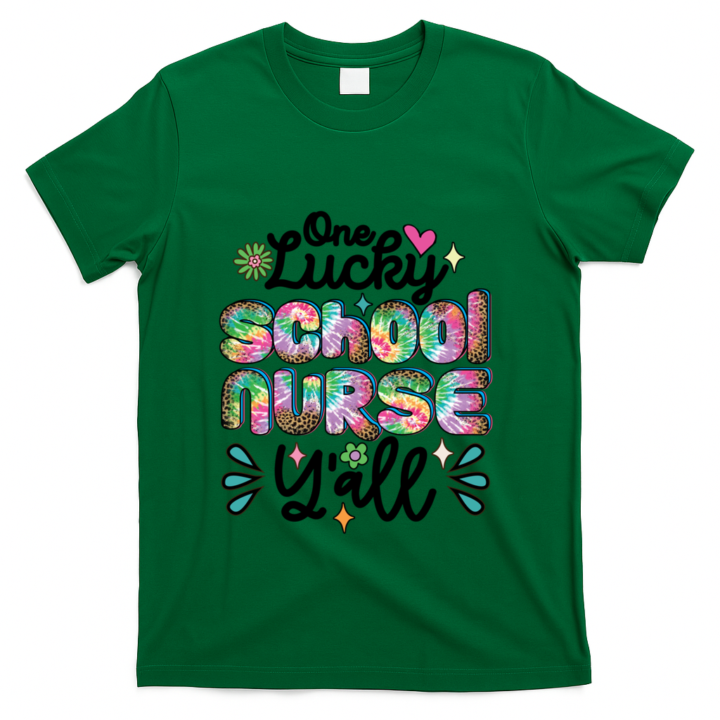 One Lucky School Nurse YAll Leopard Tie Dye Back To School Funny Gift T-Shirt - Green