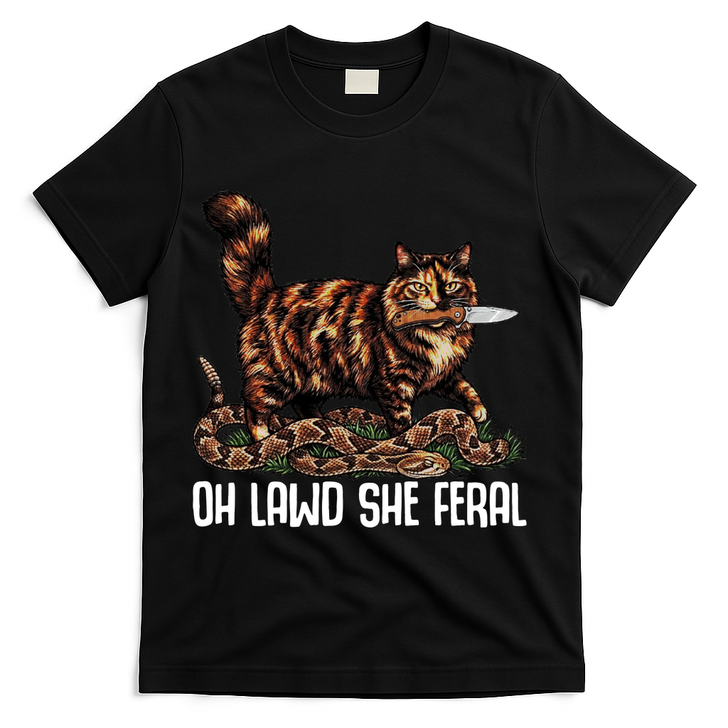 Oh Lawd She Feral Tortoiseshell Cat T-Shirt - Black